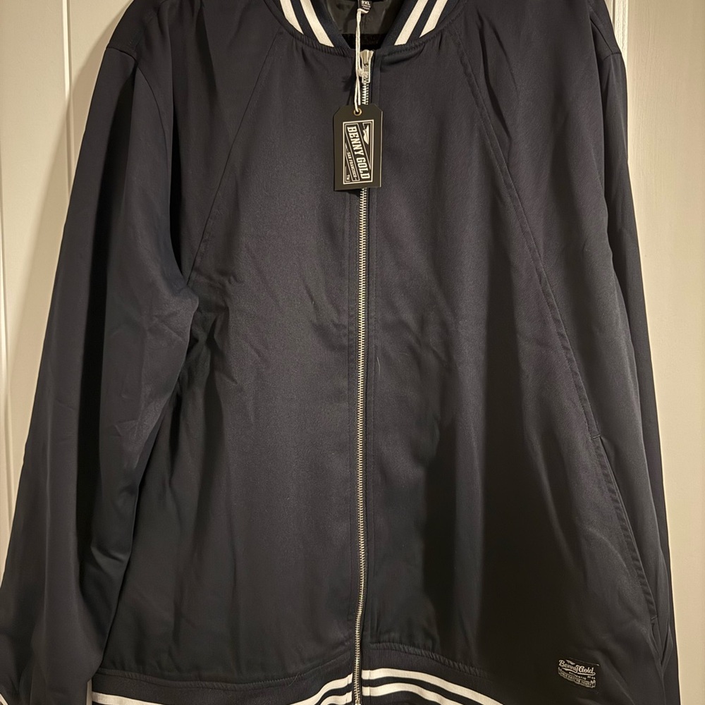 Benny Gold Men's Navy Bomber Jacket with White Stripes